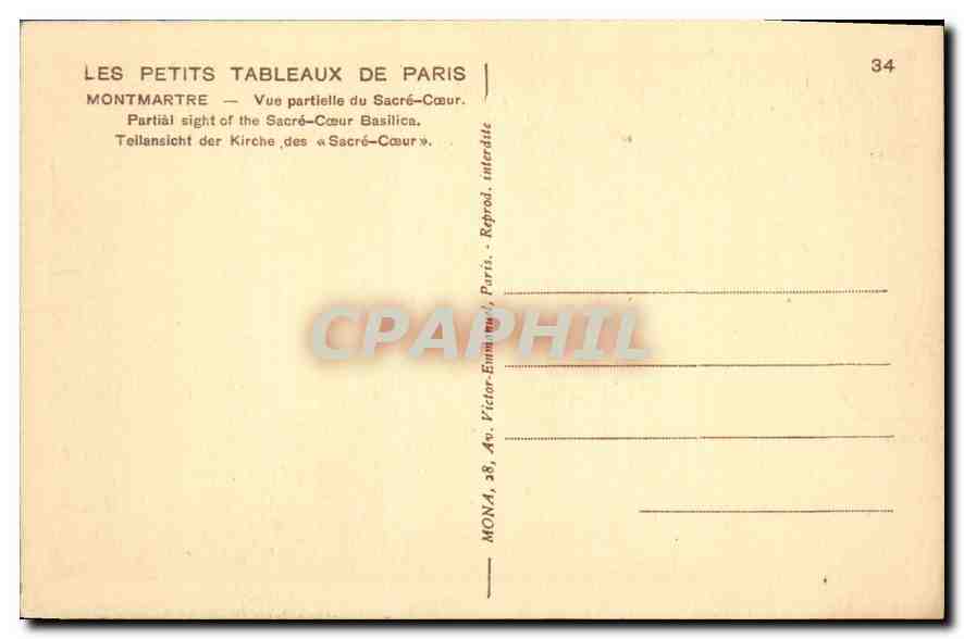 CPA Paris Montmartre Vue partielle du Sacre Coeur  — Rückseite