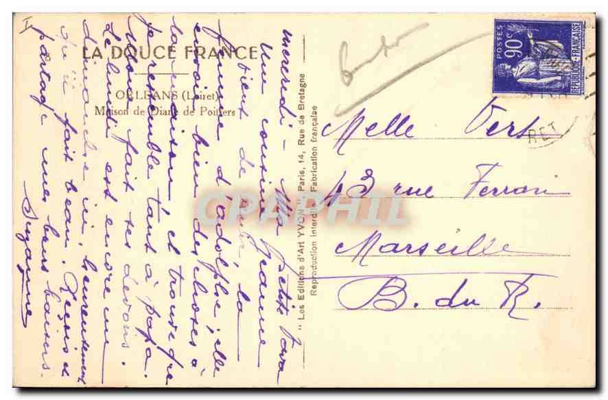 CPA Orleans Loiret Maison de Diane Poitiers  — Rückseite