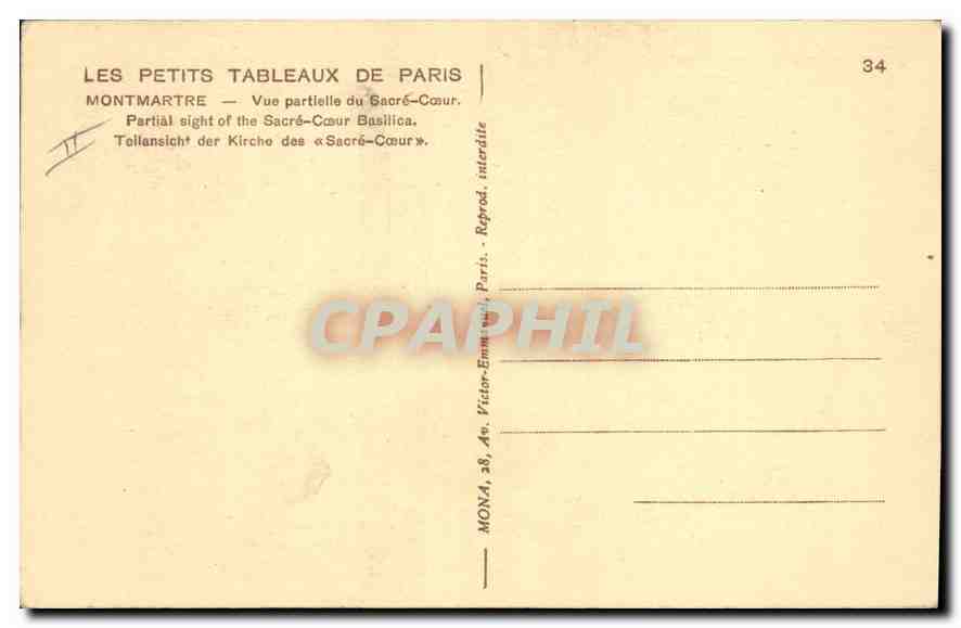 CPA Paris Montmartre Vue partielle du Sacre Coeur  — Rückseite