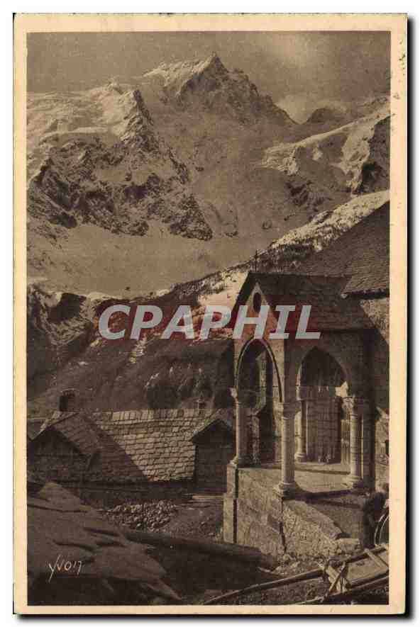 La Meije (3987 m) — vue des terrasses au premier plan, vieille église romane — Les Éditions d'Art Yvon, Paris