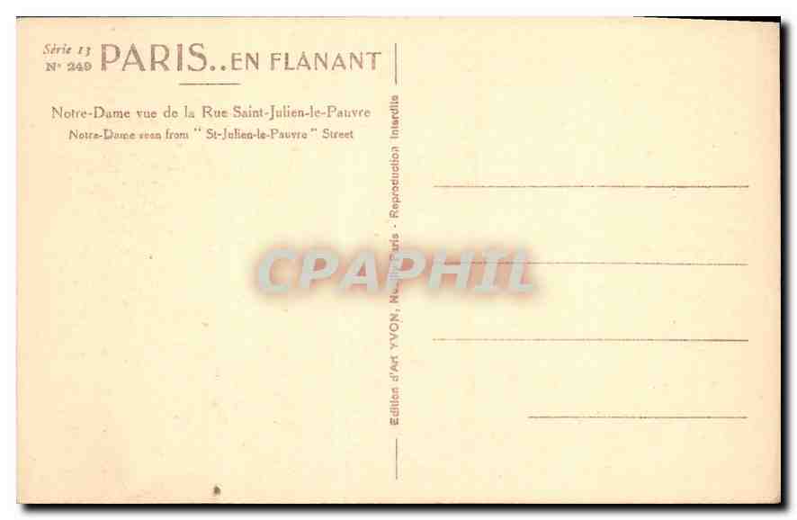 CPA Paris Notre Dame vue de la Rue Saint Julien le Pauvre  — Rückseite