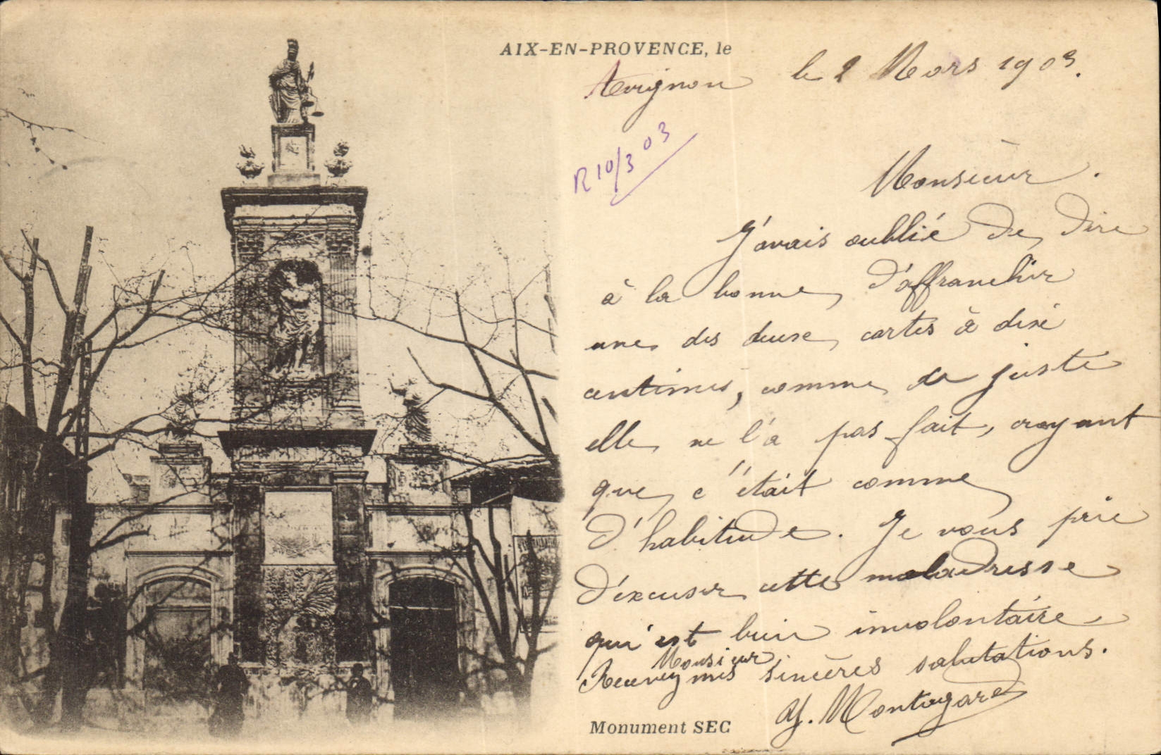 Aix-en-Provence, le Monument Sec — éditeur non visible, n° de série non lisible