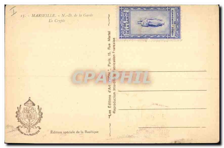 CPA Marseille ND de la Garde La Crypte  — Rückseite