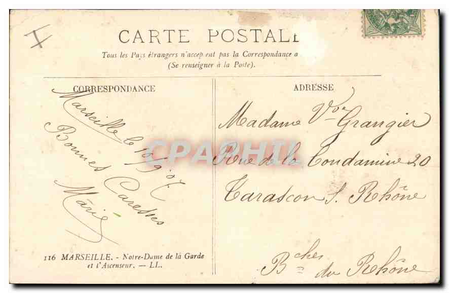 CPA Marseille Notre Dame de la Garde et l'Ascenseur  — Rückseite