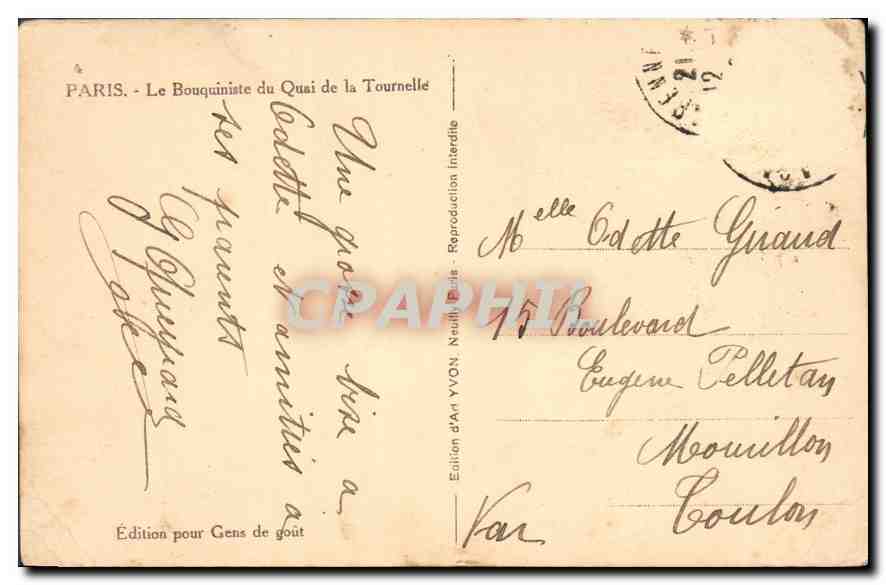 CPA Heureuse Annee Paris Le Bouquiniste du Quai de la Tournelle  — Rückseite