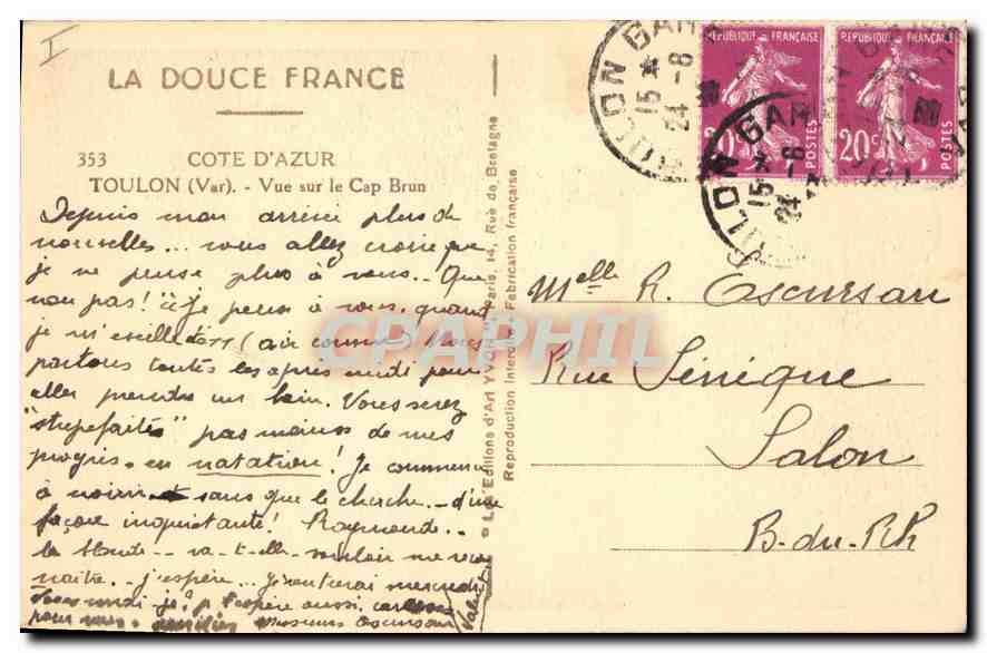 Vue sur le Cap Brun — Toulon (Var) — Éditions d'Art Vichy — Rückseite