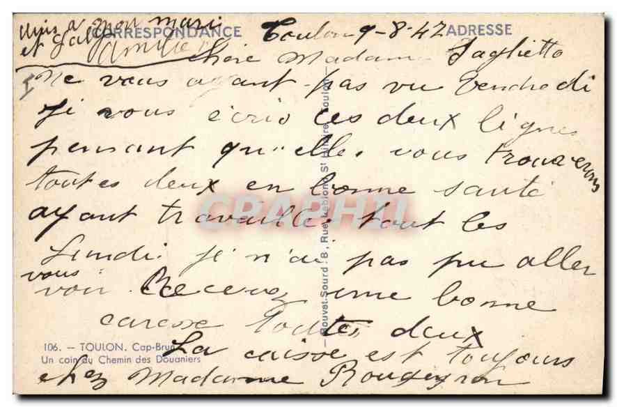 Vue du Cap-Breton — Toulon — éditeur anonyme, n° 106 — Verso