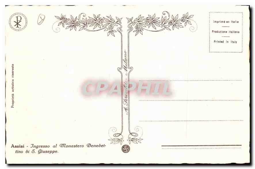 CPA Assisi Ingresso al Monasteri Benedettino oi S Giuseppe  — Rückseite