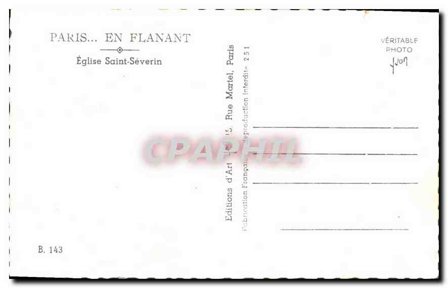 CPA Paris Eglise Saint Severin  — Verso