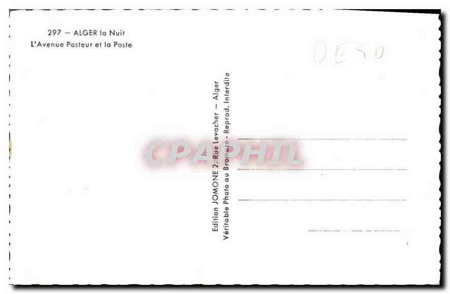 CPA Alger la Nuit L'Avenue Pasteur et la Poste  — Rückseite