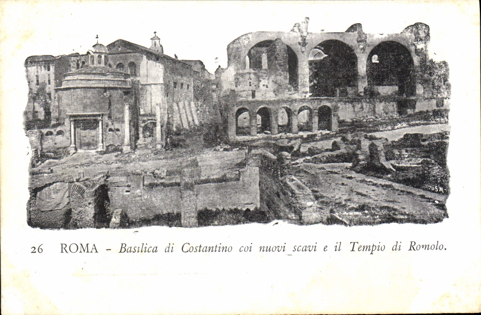 CPA Roma Basilica di Constantino coi nuovi scavi e il Tempio di Romolo 