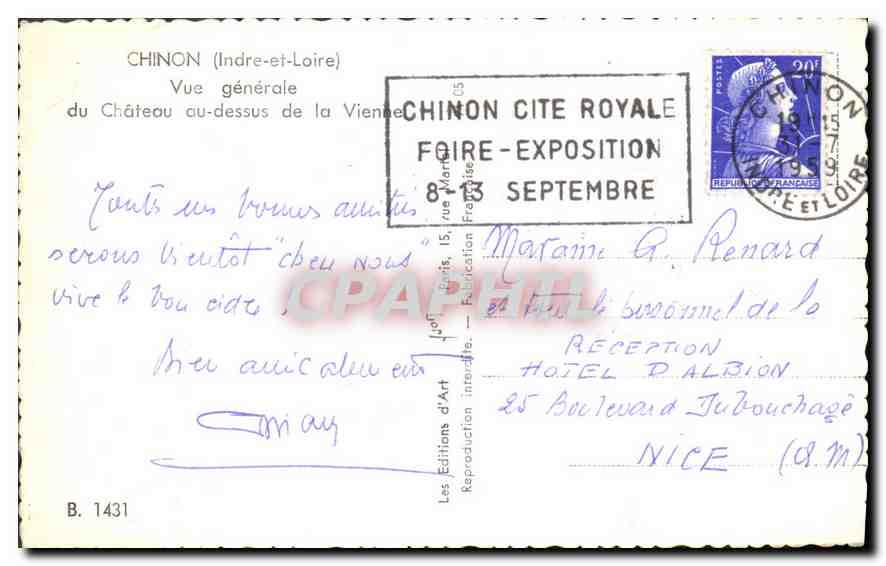 CPA Chinon Indre et Loire Vue generale du Chateau au dessus de la Vienne  — Rückseite