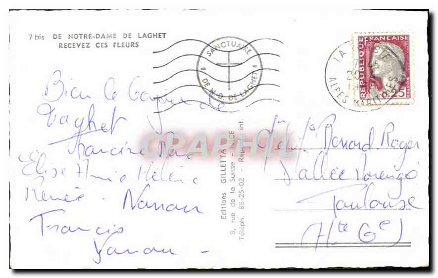 CPA De Notre Dame de Laghet Recevez ces Fleurs  — Verso
