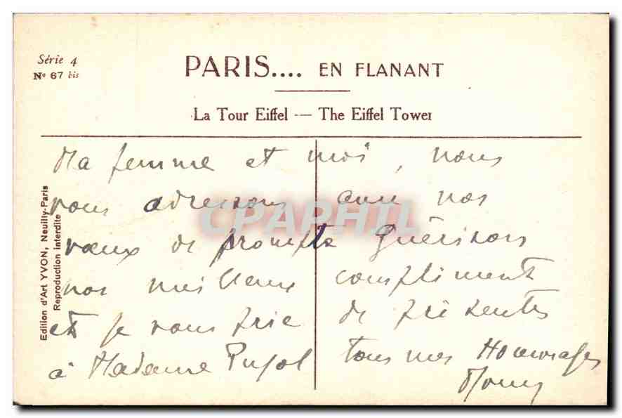 CPA Paris La Tour Eiffel Aigle — Rückseite