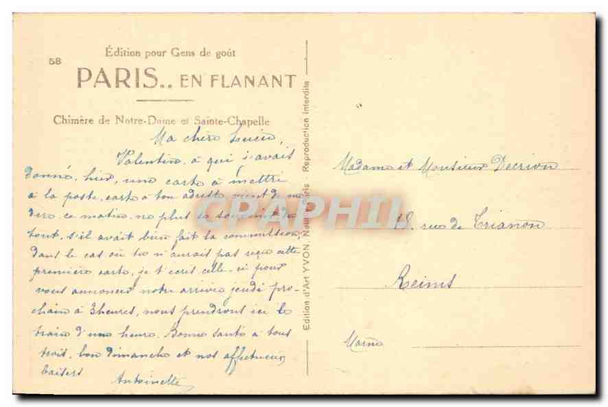 CPA Paris Chimere de Notre Dame et Sainte Chapelle  — Verso
