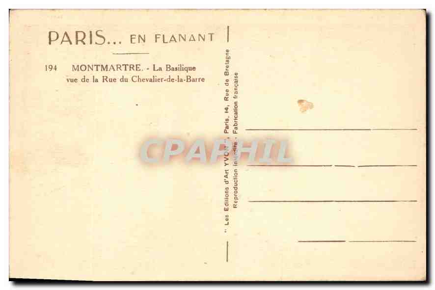 CPA Paris Montmartre La Basilique vue de la Rue du Chevalier de la Barre  — Rückseite