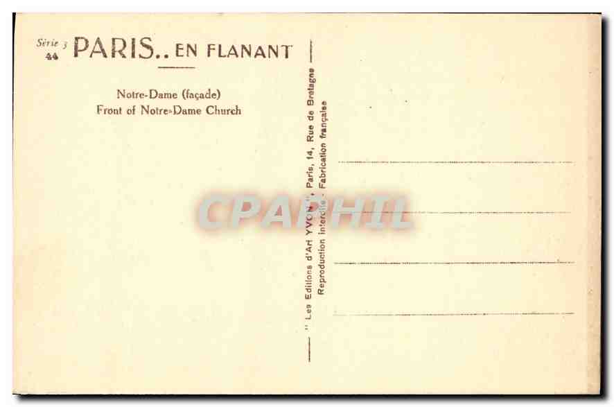 CPA Paris Notre Dame facade  — Verso