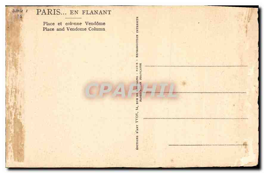 CPA Paris Place et colonne Vendome  — Rückseite