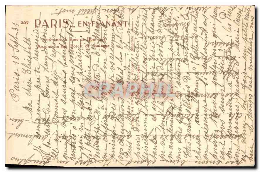 CPA Paris Automnes Bois de Boulogne  — Rückseite