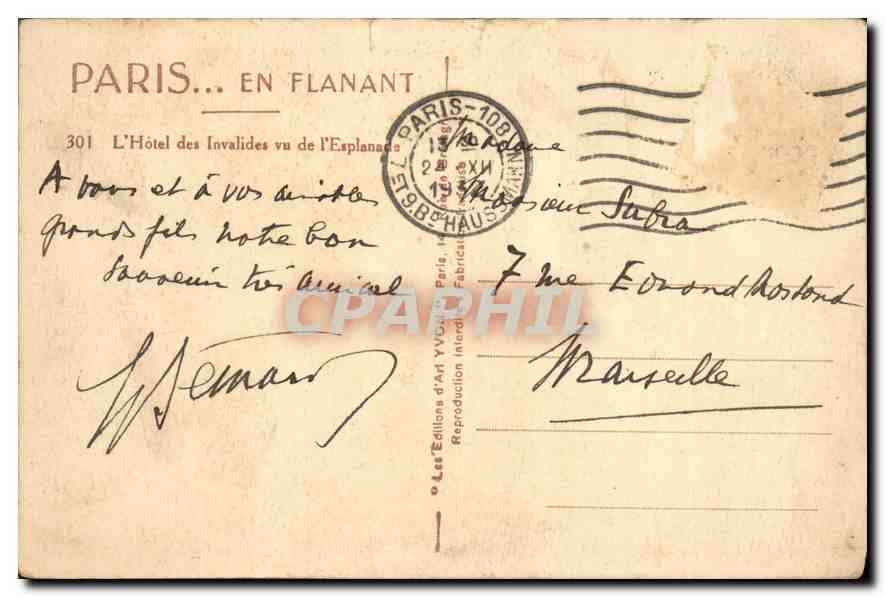 Paris — L'Hôtel des Invalides vu de l'Esplanade — Les Éditions d'Art YVON, n°301 — Reverso