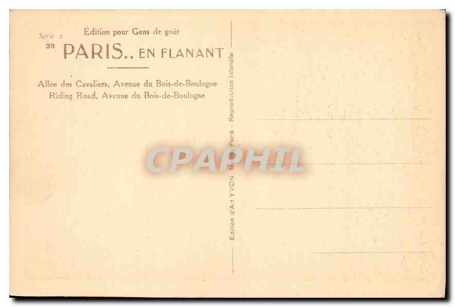 CPA Paris Allee des Cavaliers Avenue du Bois de Boulogne  — Rückseite