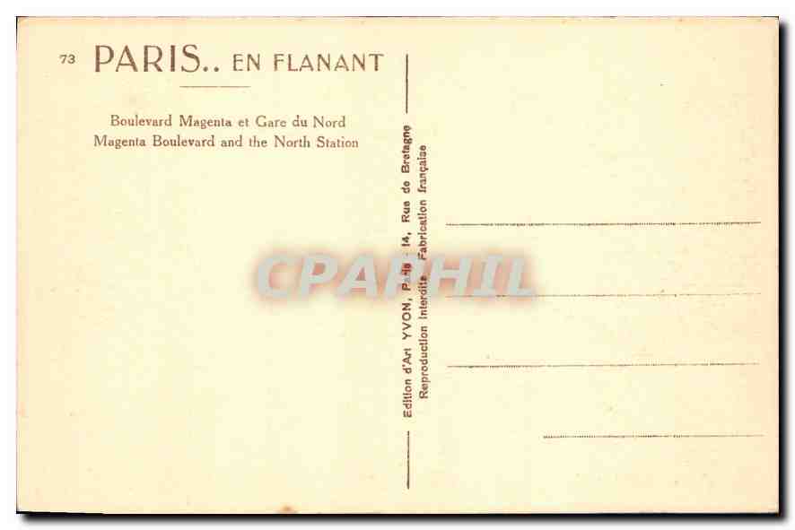 CPA Paris Boulevard Magenta et Gare du Nord  — Rückseite