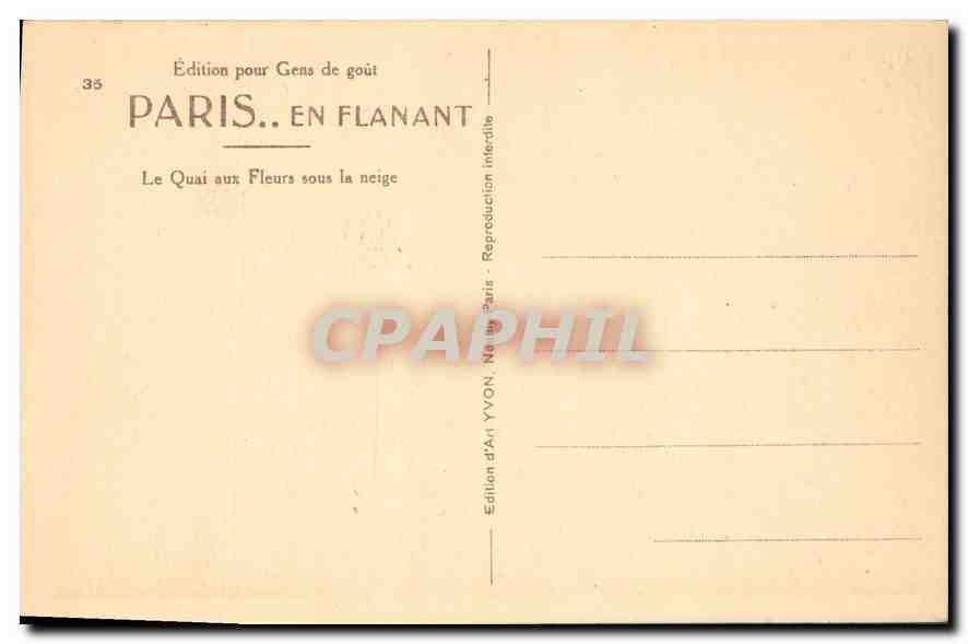 CPA Paris Le Quai aux Fleurs sous la neige  — Rückseite