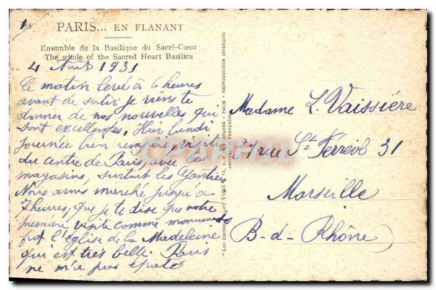 CPA Paris Ensemble de la Basilique du Sacre Coeur  — Rückseite