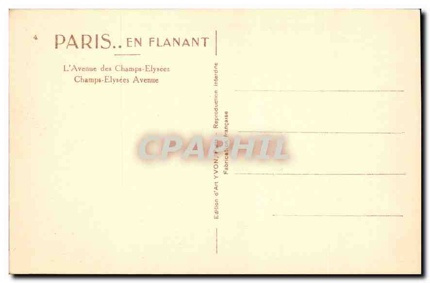 CPA Paris L'Avenue des Champs Elysees  — Rückseite