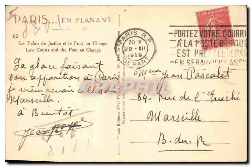CPA Paris Le Palais de Justice et le Pont au Change  — Rückseite