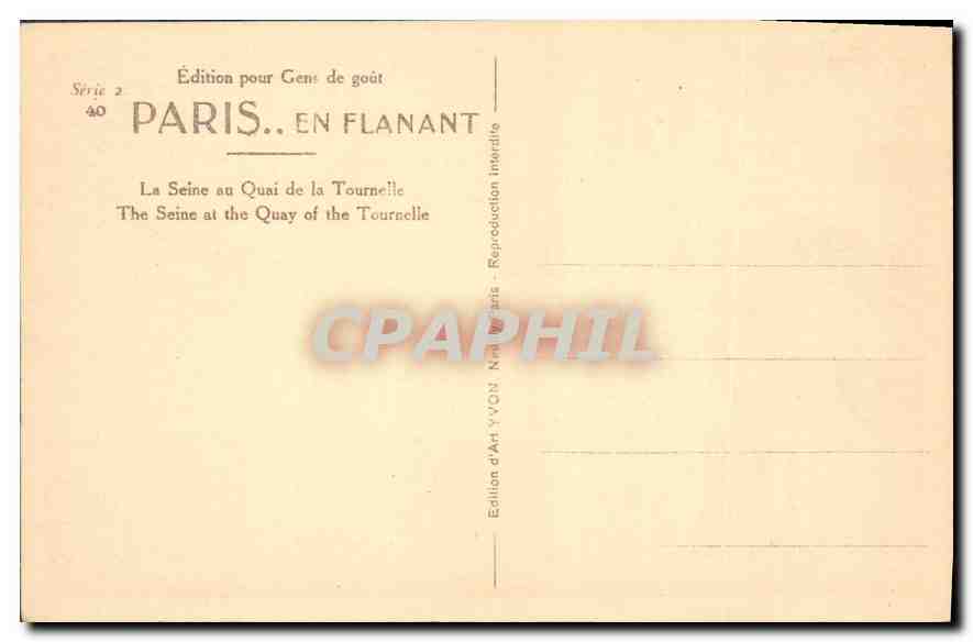 CPA Paris La Seine au Quai de la Tournelle  — Rückseite
