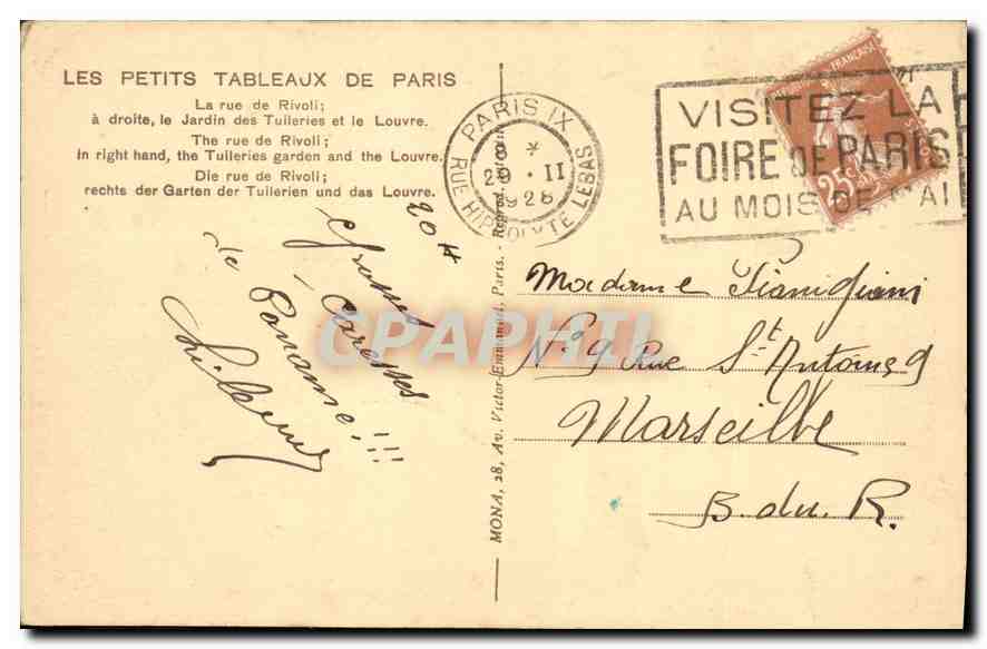 CPA Paris La rue de Rivoli  — Rückseite