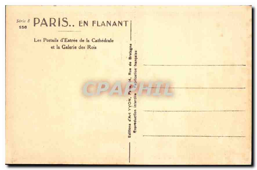 CPA Paris Les Portails d'Entree de la Cathedrale et la Galerie des Rois  — Verso