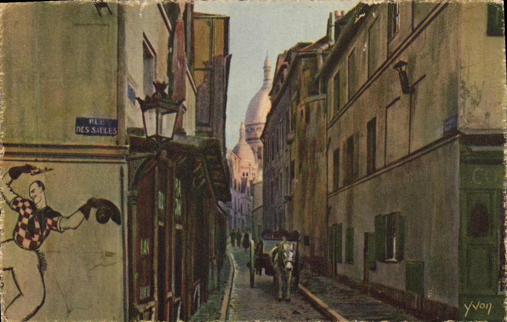 CPA Paris Montmartre La rue Saint Rustique et la Basilique 
