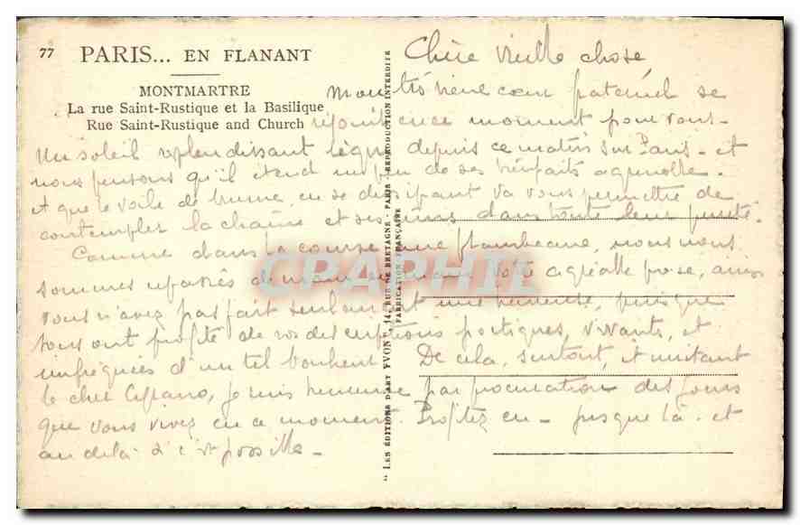 CPA Paris Montmartre La rue Saint Rustique et la Basilique  — Rückseite