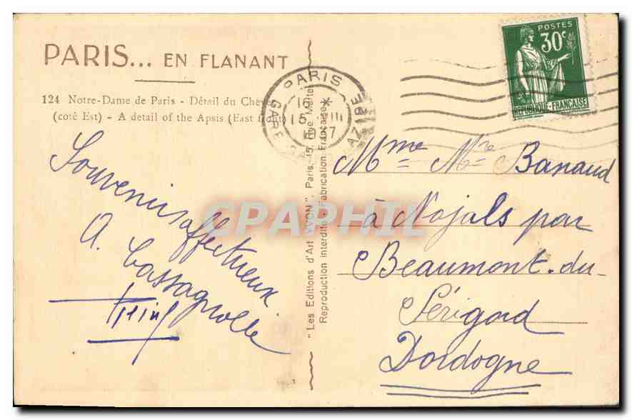 CPA Paris Notre Dame de Paris  — Rückseite