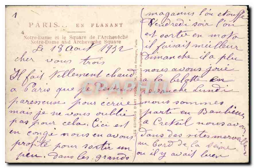 CPA Paris Notre Dame et le Square de l'Archeveche  — Rückseite