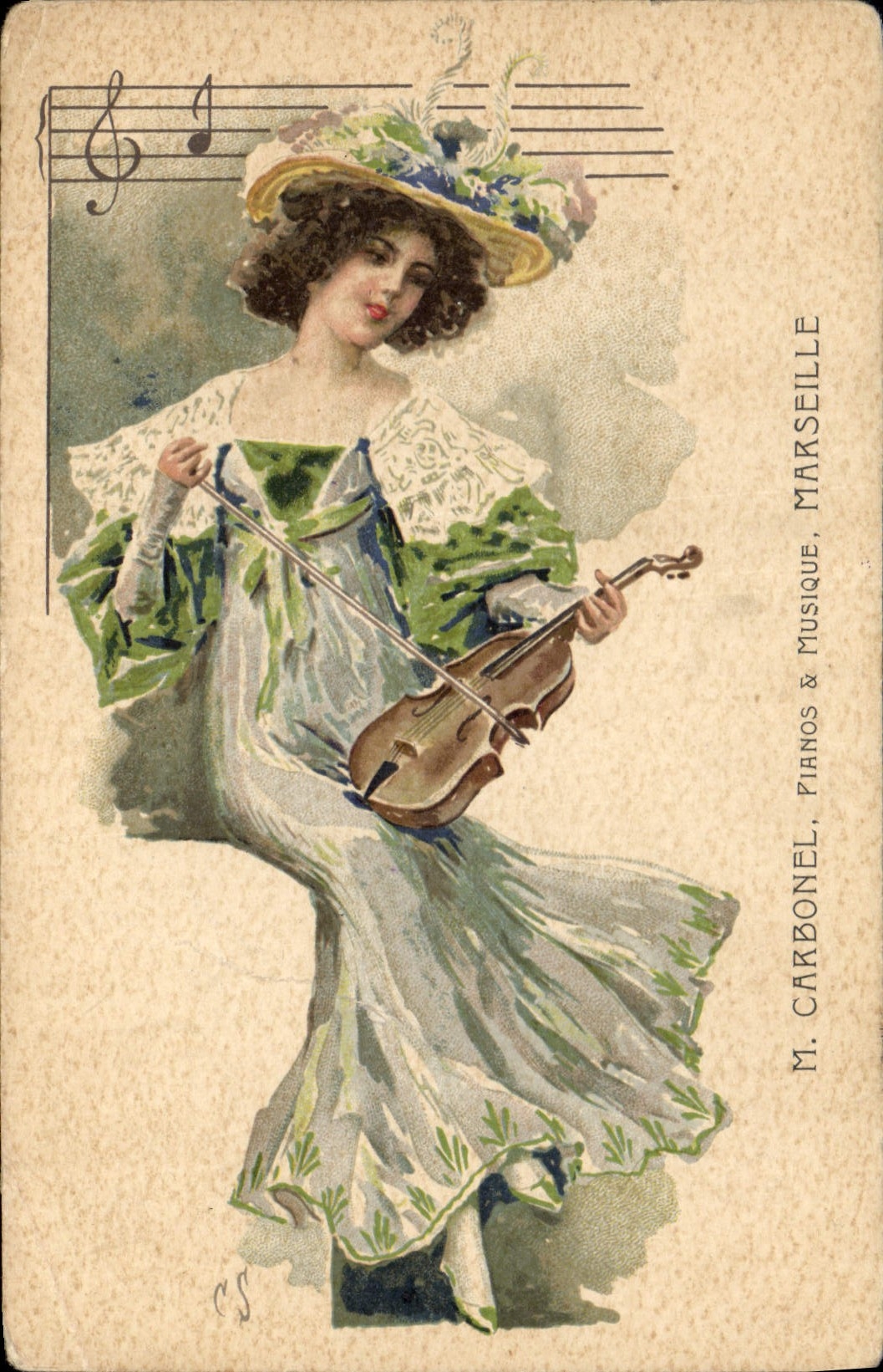 Jeune femme jouant du violon — M. Carbonel, Pianos & Musique, Marseille