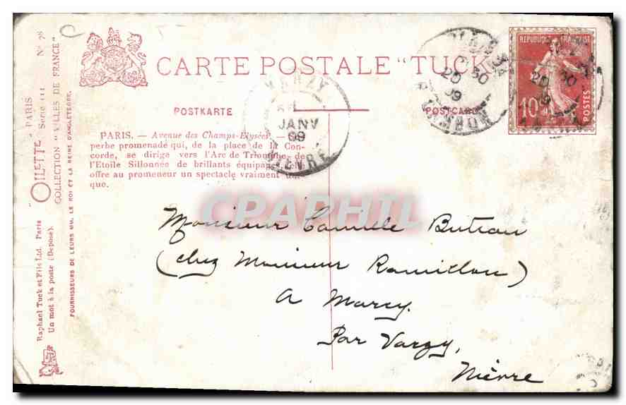 CPA Paris Avenue des Champs Elysees  — Rückseite