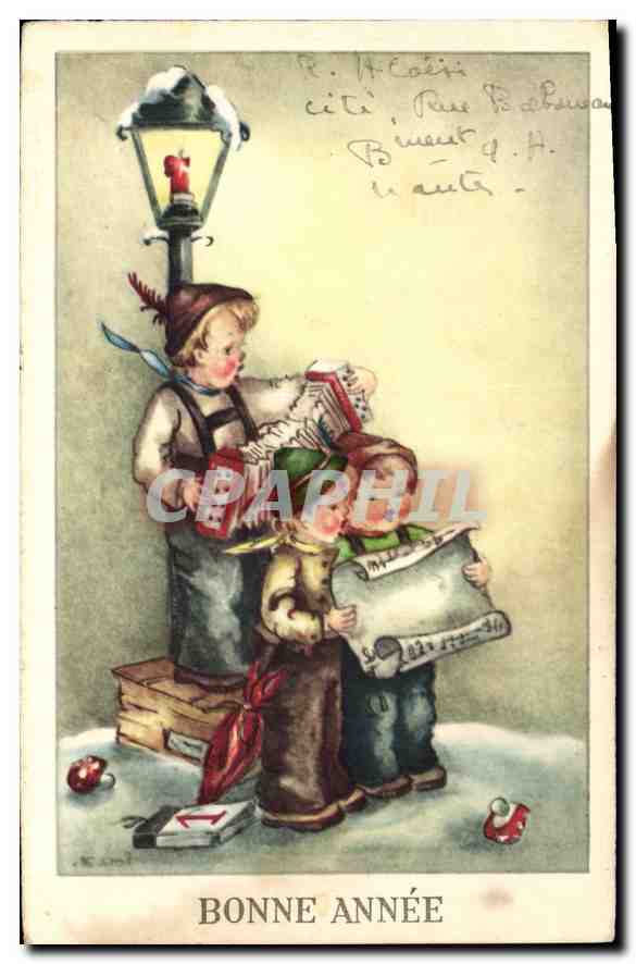CPA Bonne Annee Enfants Accordeon