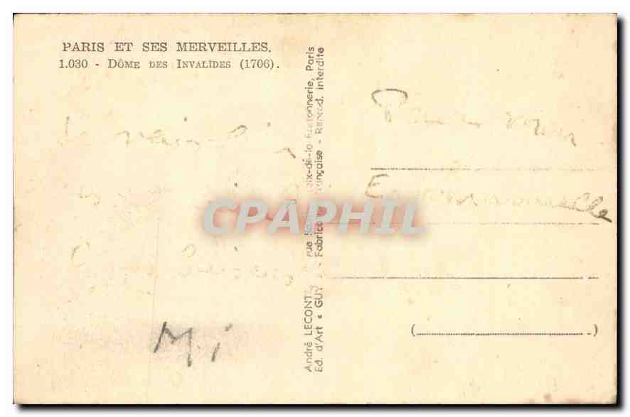 CPA Paris et ses Merveilles Dome des Invalides  — Rückseite