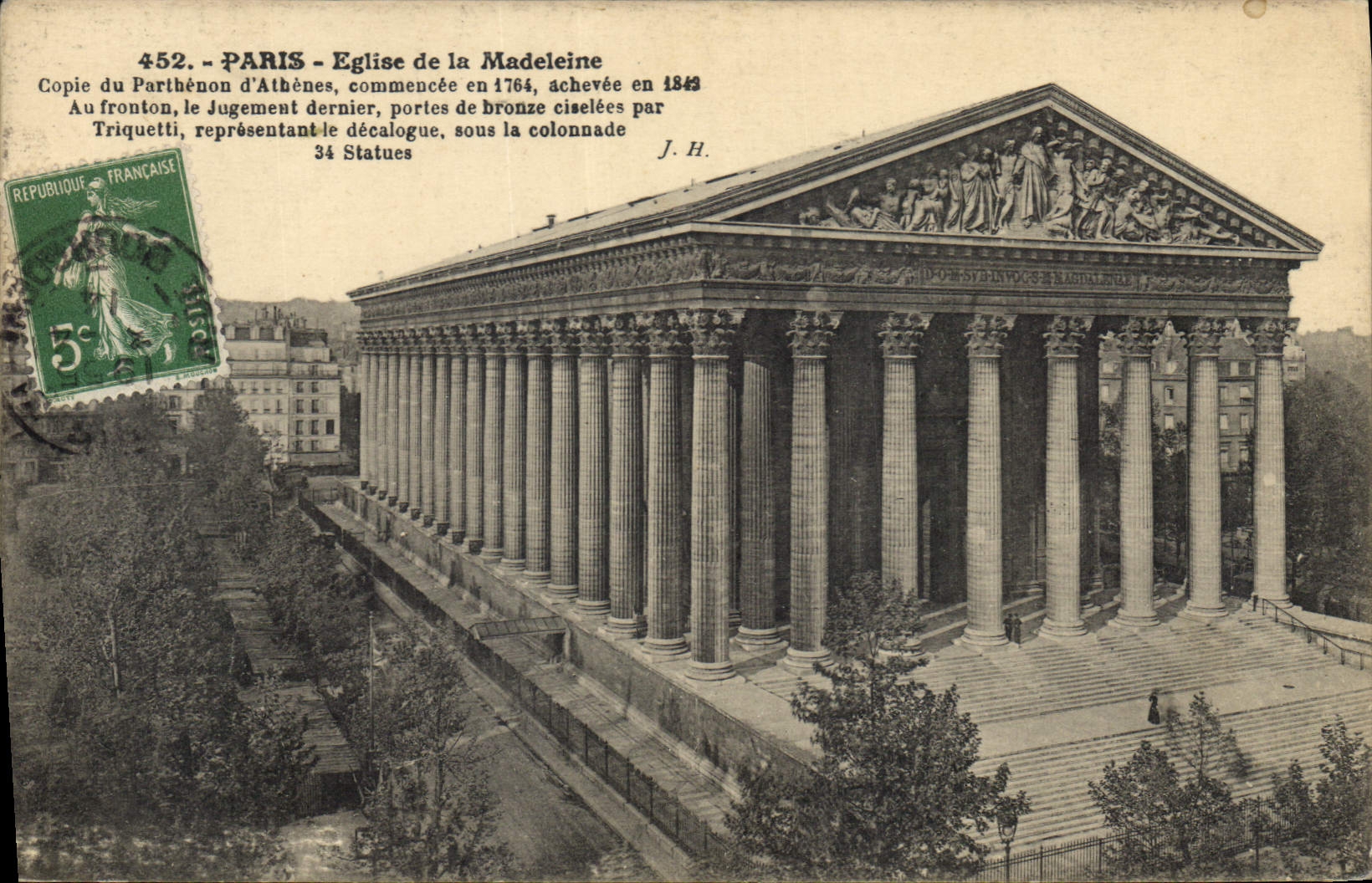 CPA Paris Eglise de la Madeleine Copie du Partheon d'Athenes Commenecee en 1764 achevee en 1843 