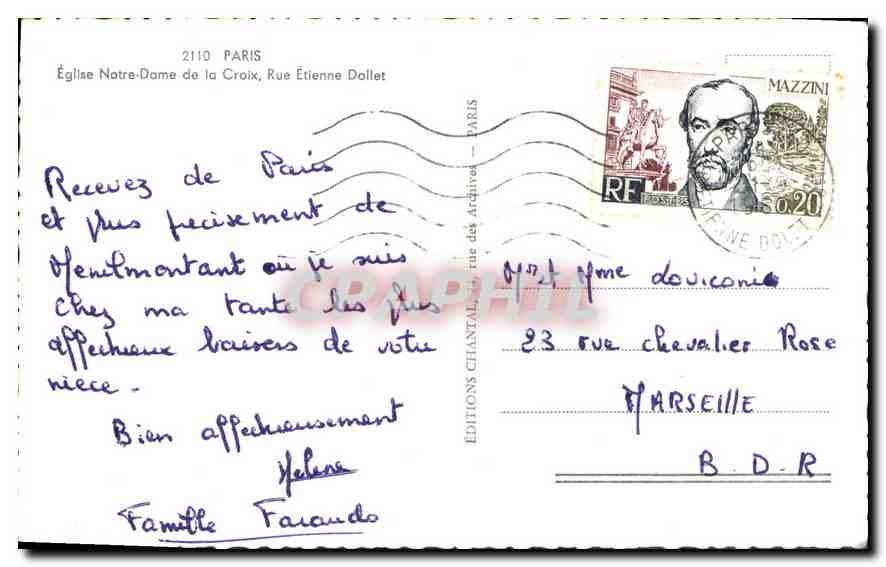 CPA Paris Eglise Notre Dame de la Croix rue Etienne Dollet  — Verso