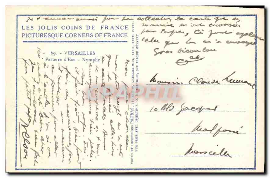 CPA Les Jolis Coins de Paris Versailles Parterre d'Eau Nymphe  — Verso