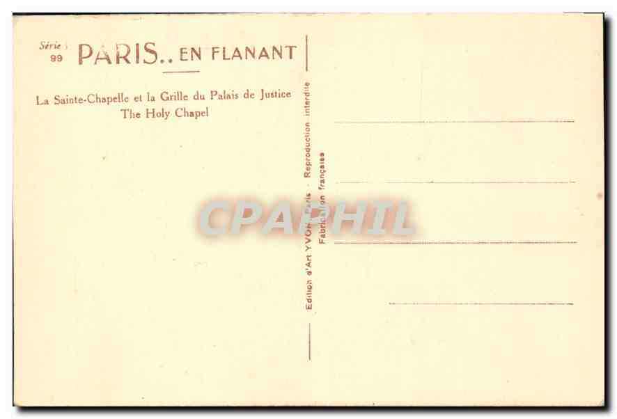 CPA Paris en flanant la Sainte Chapelle et la Grille du Palais de Justice  — Rückseite