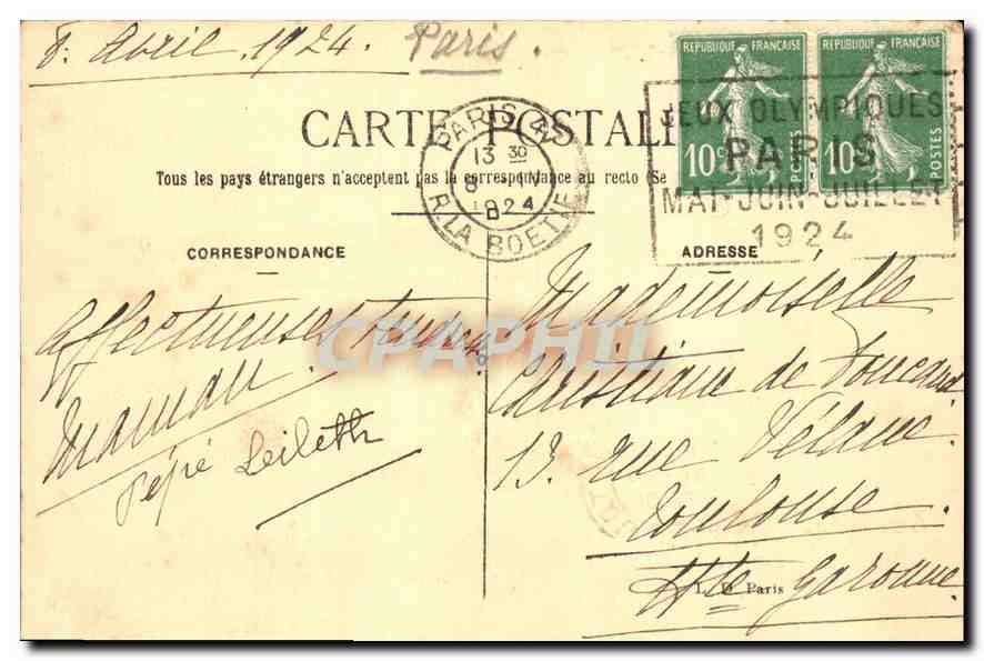 CPA Paris la Madeleine  — Verso