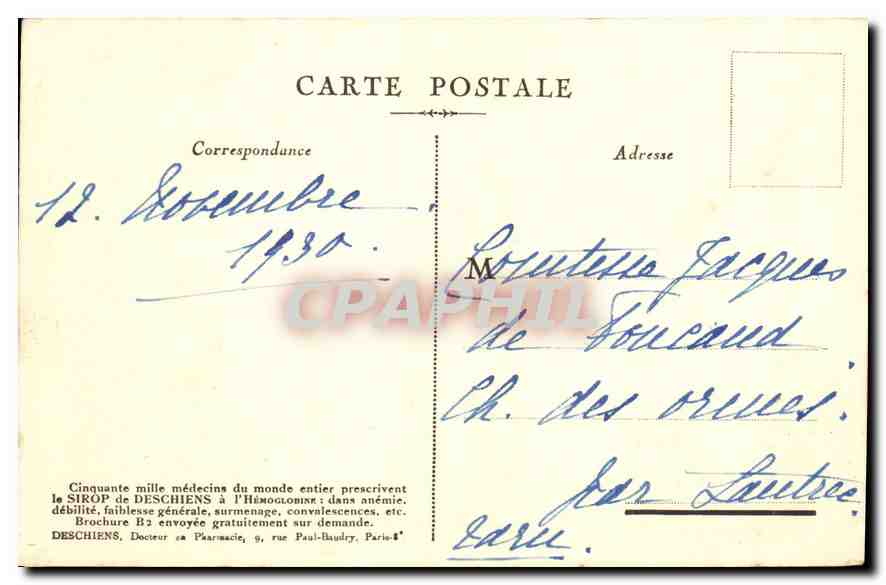 CPA Eglise de la Madeleine Offert par Hemoglobine Deschiens  — Verso