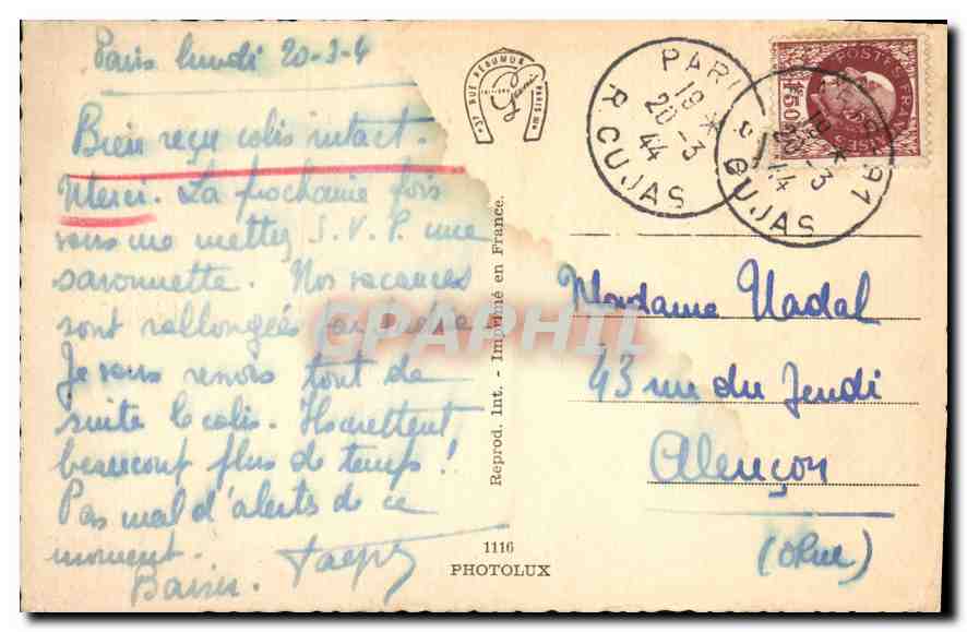 CPA Paris le Tombeau de Napoleon Ier  — Rückseite