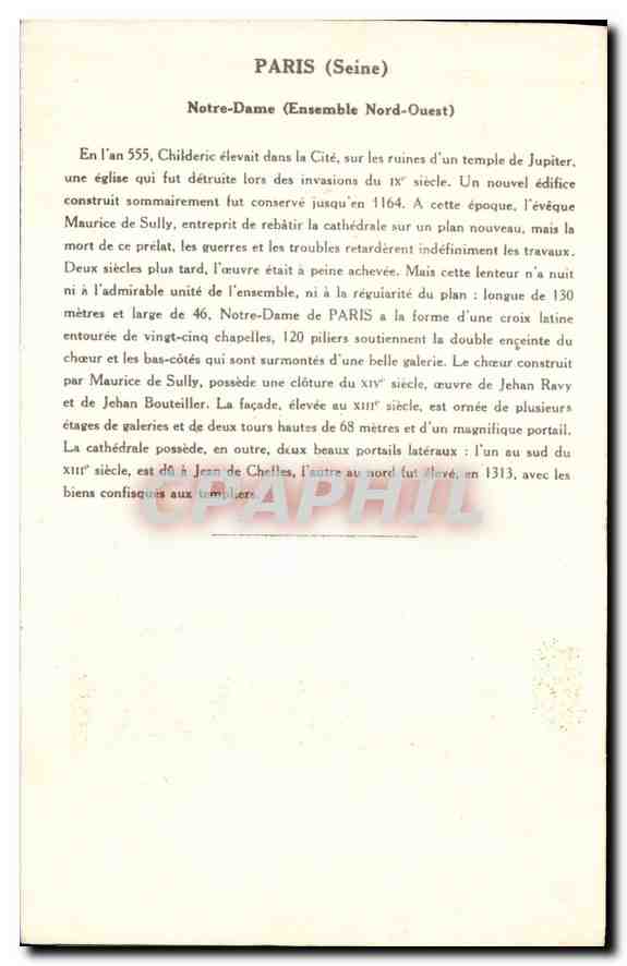 CPA Paris Cathedrale Notre Dame Ensemble Nord Ouest  — Verso