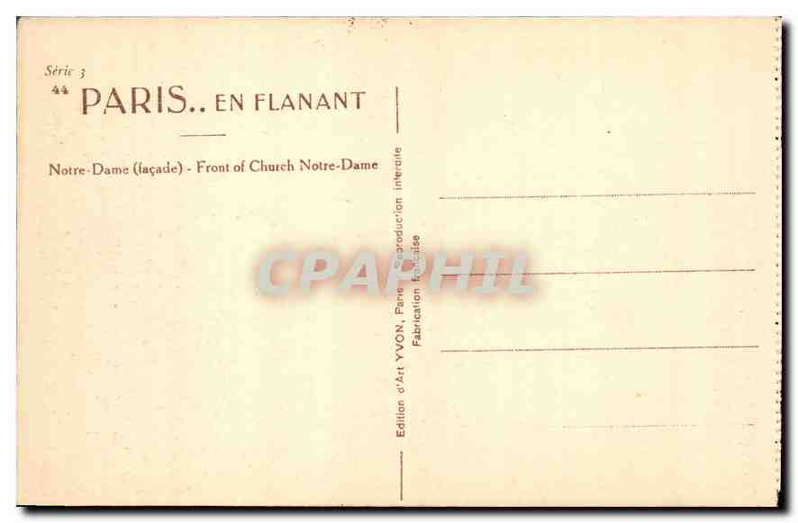 CPA Paris en flanant Notre Dame Facade  — Verso